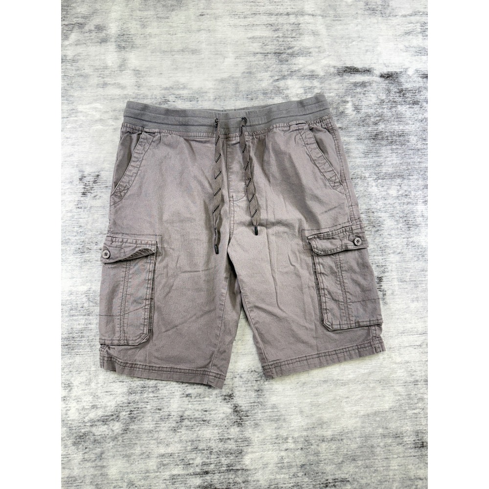 Beverly Hills Polo Club Mens Gray Cargo Shorts Elastic Waist Size 32 Cotton